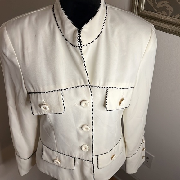 Passion exclusive‎ designer fashions ivory black trim blazer suit jacket Sz 8 - Picture 2 of 6